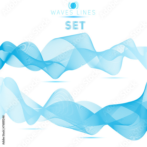 vector set of blue blend abstract long waves background elements