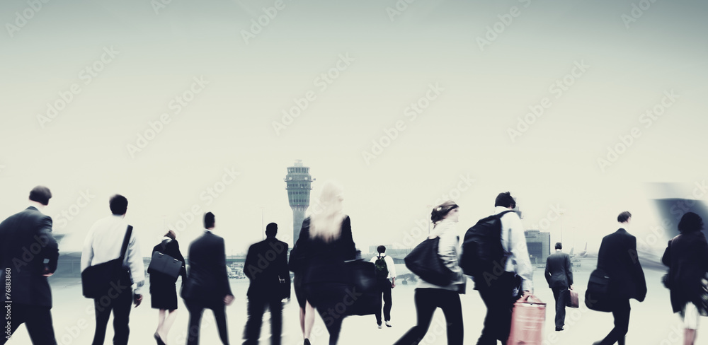 Business People Rushing Walking Airport Travel Concept