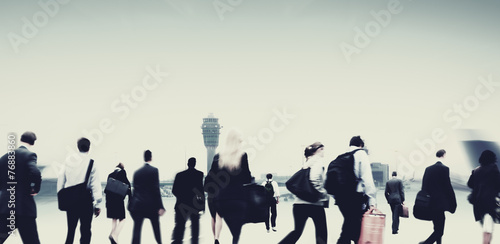 Business People Rushing Walking Airport Travel Concept