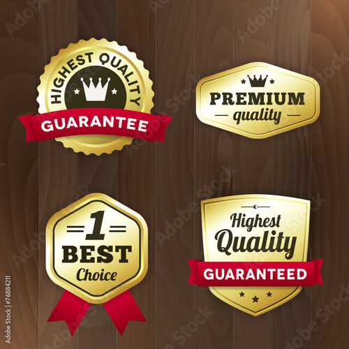 set business gold premium label on wood vector background