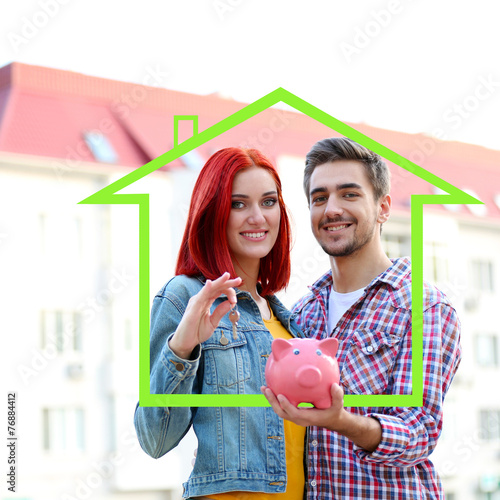 Loving couple with keys and...