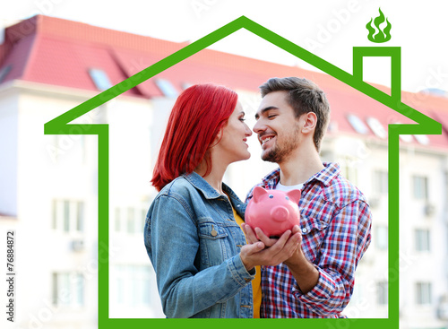 Loving couple in drawing house