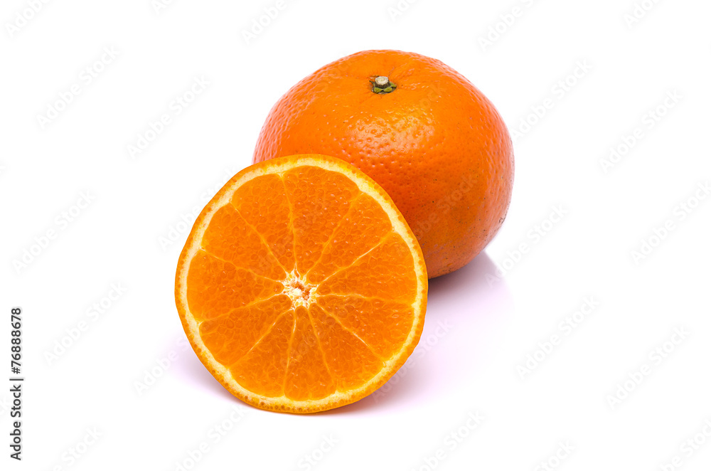 Orange mandarins with green leaf isolated on white background Orange mandarins with green leaf isolated on white background