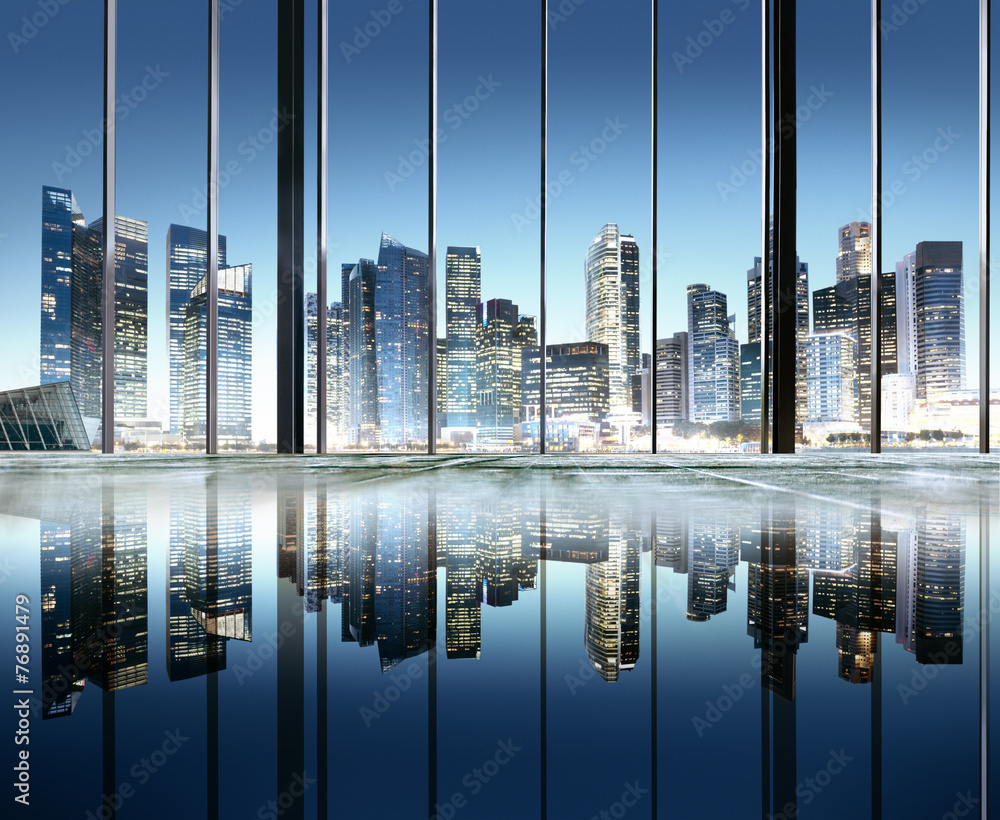 City Lights Urban Reflection Buildings View Concept