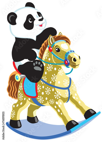 Fototapeta Naklejka Na Ścianę i Meble -  panda riding a rocking horse