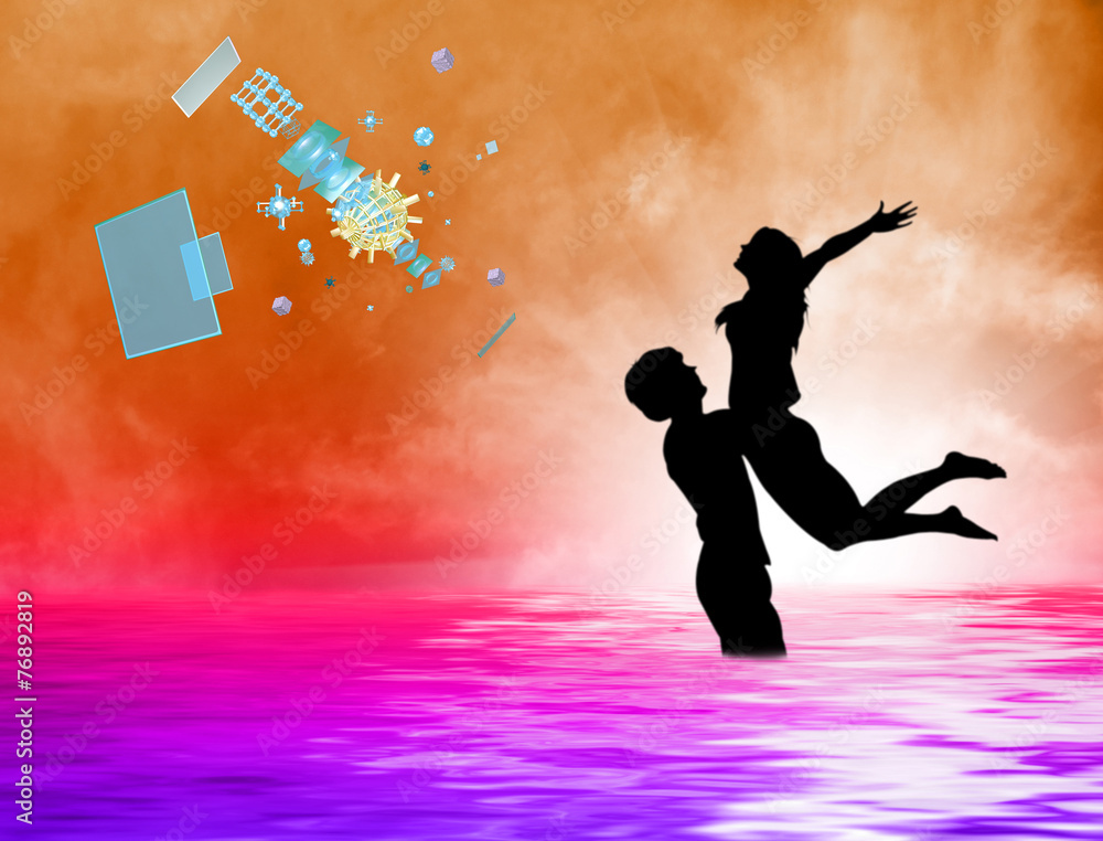 Naklejka premium People and cosmic tehnologies future