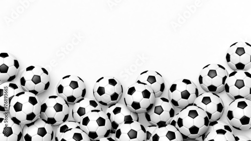 Pile of classic soccer balls isolated on white with copy-space