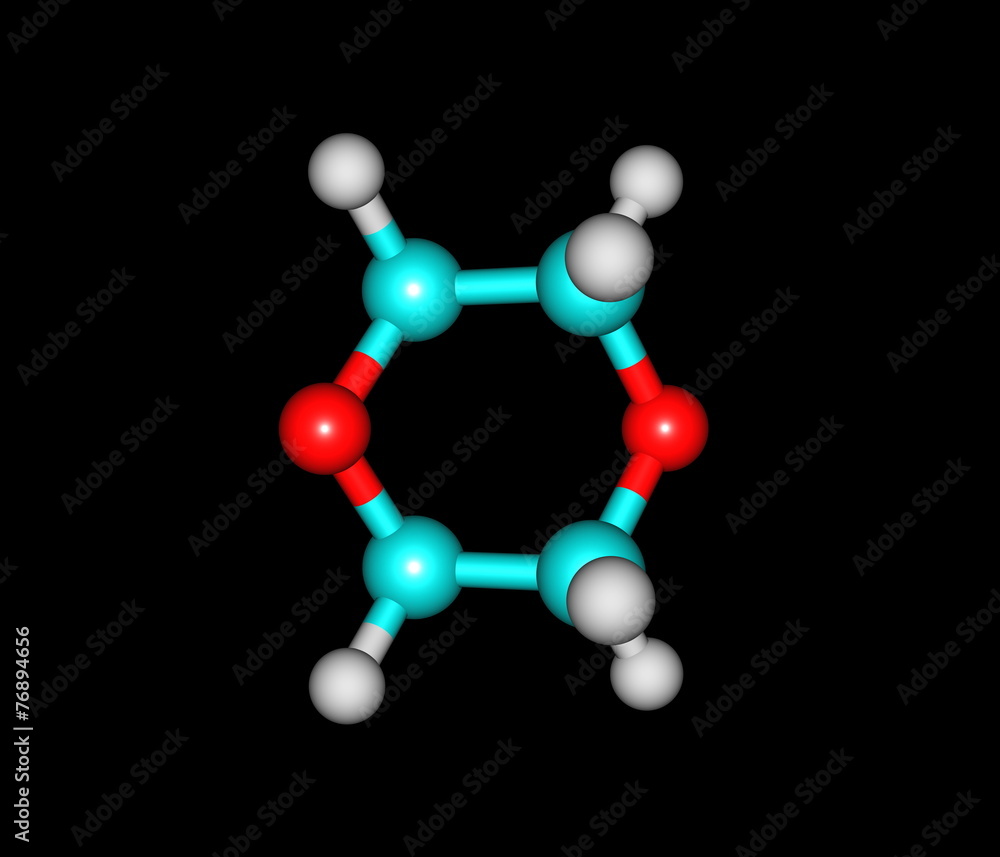 Dioxane molecule isolated on black Dioxane molecule isolated on black