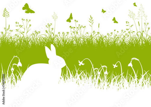 Ostern, Grußkarte, Osterhase, Wiese, Gras, Frühling, Silhouette