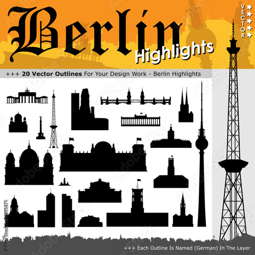 Berlin, Silhouette, Shapes, Highlights, Sehenswürdigkeiten, 2D