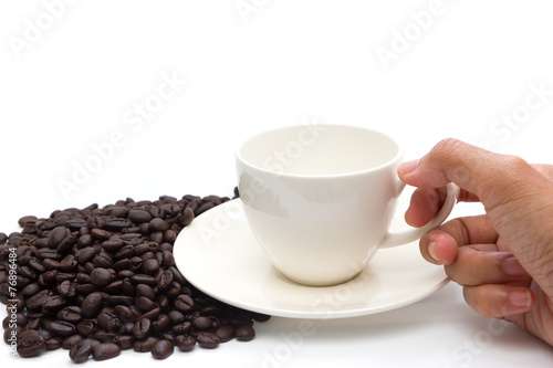 Cup of coffee and coffee beans