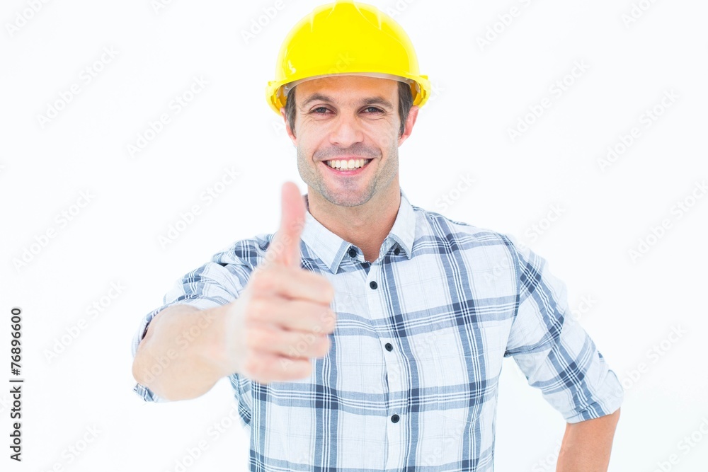 Architect showing thumbs up over white background Architect showing thumbs up over white background