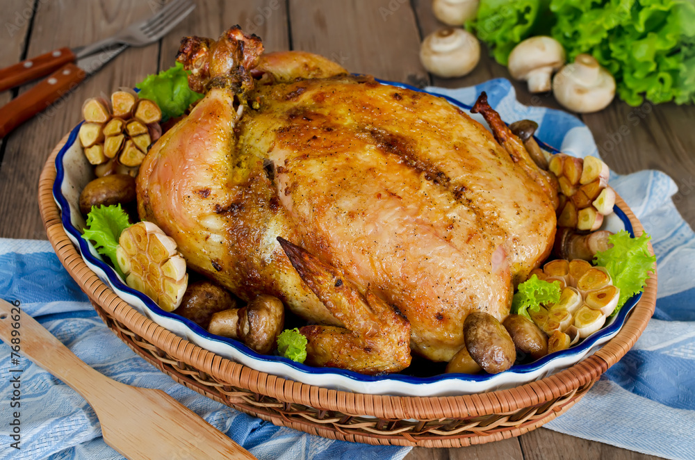 Whole roasted chicken stuffed with buckwheat and mushrooms Whole roasted chicken stuffed with buckwheat and mushrooms
