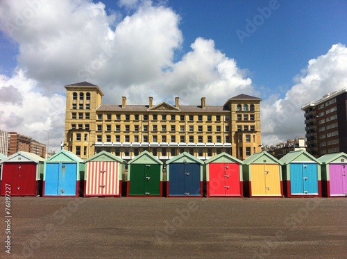 Changing rooms at Brighton beach, England.