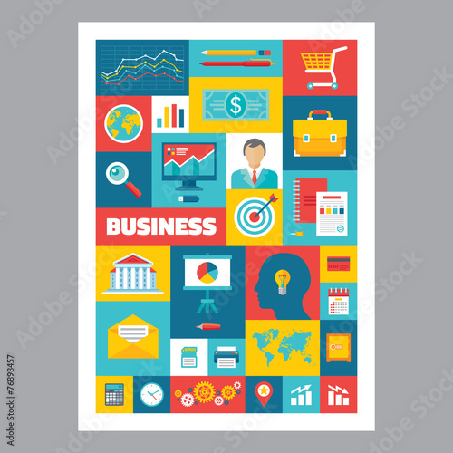 Business - poster in flat design style. Vector icons set.