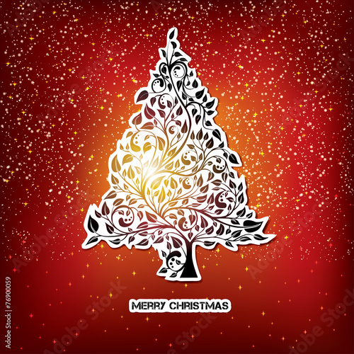Christmas card design with sticker artistic pine tree vector