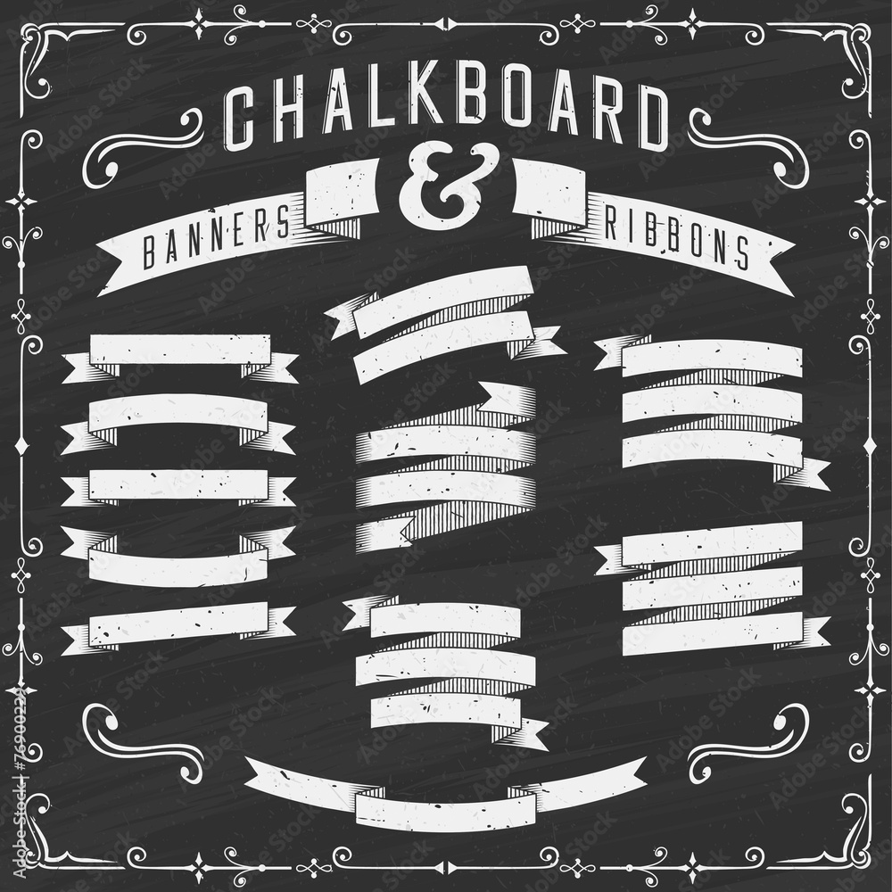 Chalkboard Banners, Ribbons and Design Elements Illustration Stock