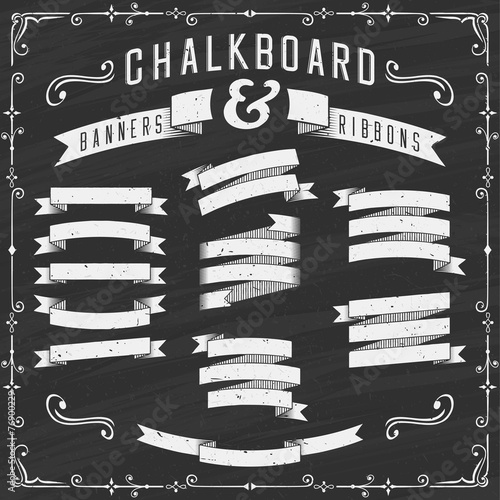 Chalkboard Banners, Ribbons and Design Elements - Illustration