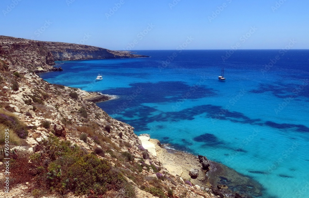 boat moored on the island of Lampedusa