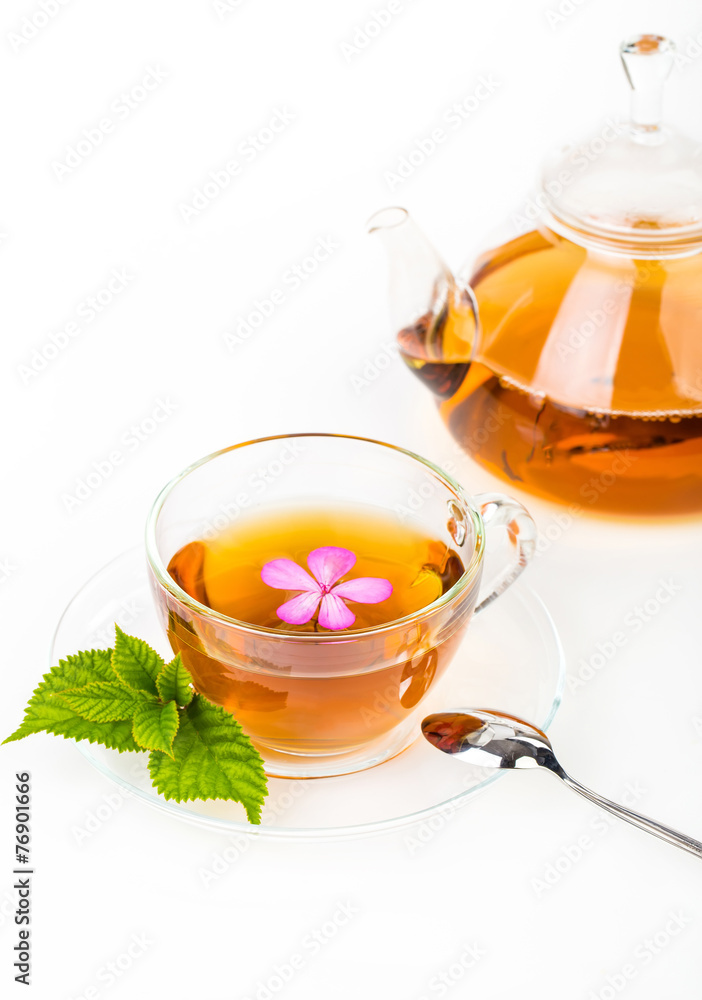 Tea composition with mint leaf on white Tea composition with mint leaf on white
