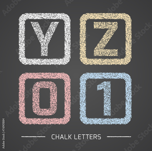 Chalk Alphabet in square frames collection - Y, Z, 0, 1