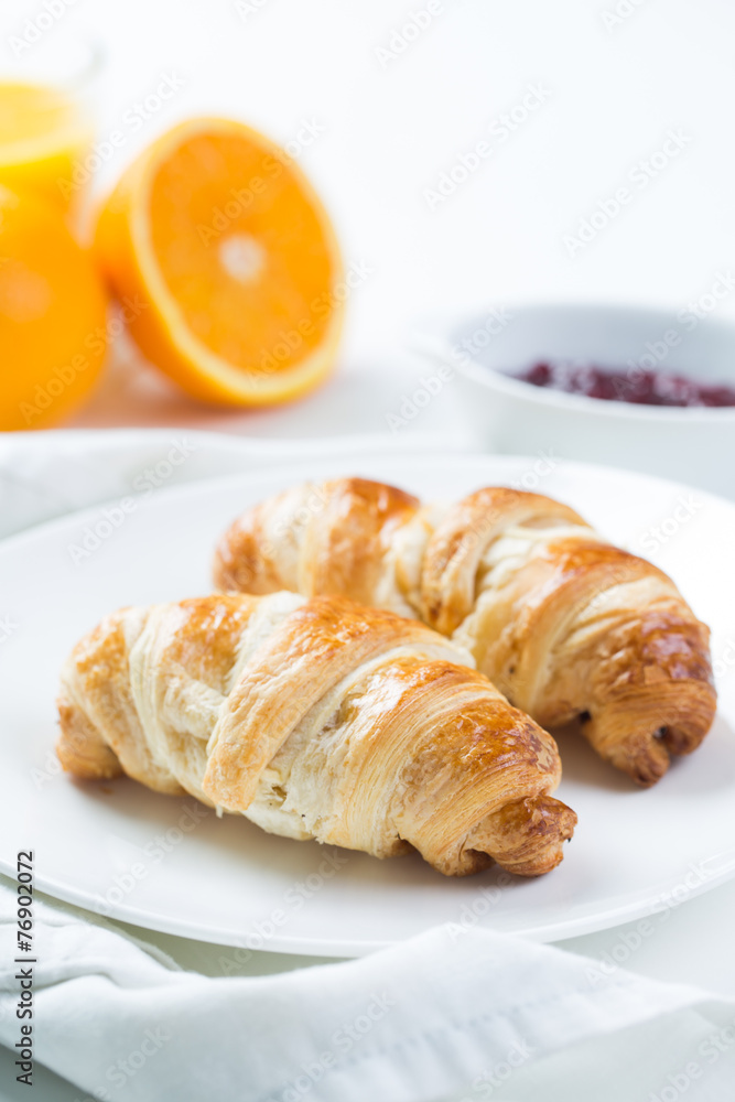 delicious breakfast with croissants and juice delicious breakfast with croissants and juice