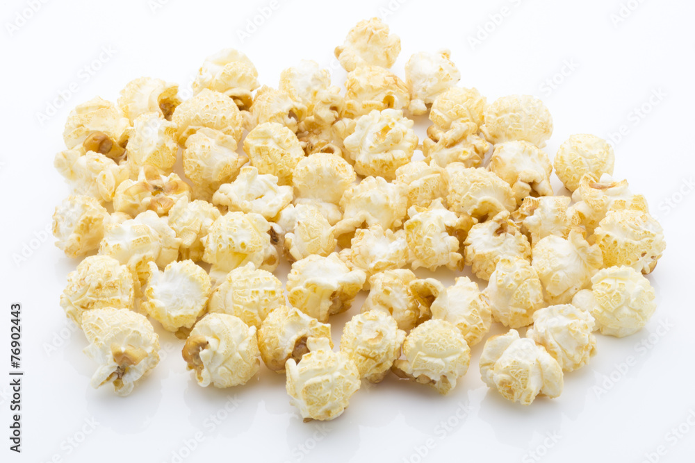 Popcorn isolated on the white background.
