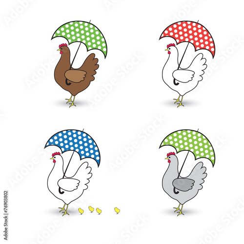 Poule avec parapluie