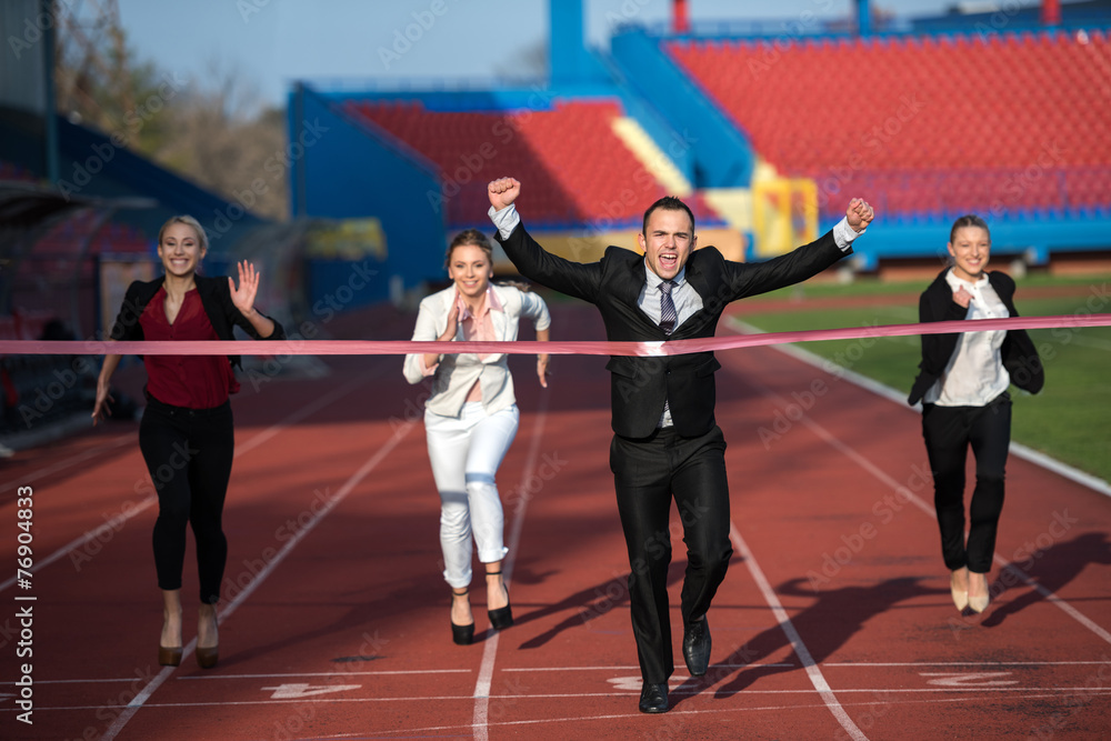 business people running on racing track business people running on racing track