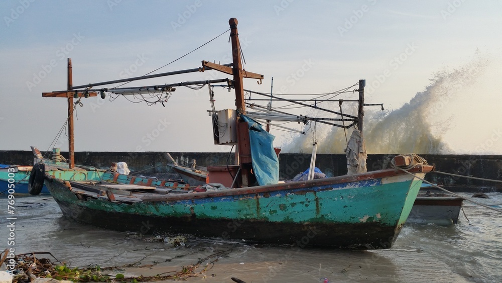 Fishing boat at huahin beach Thailand