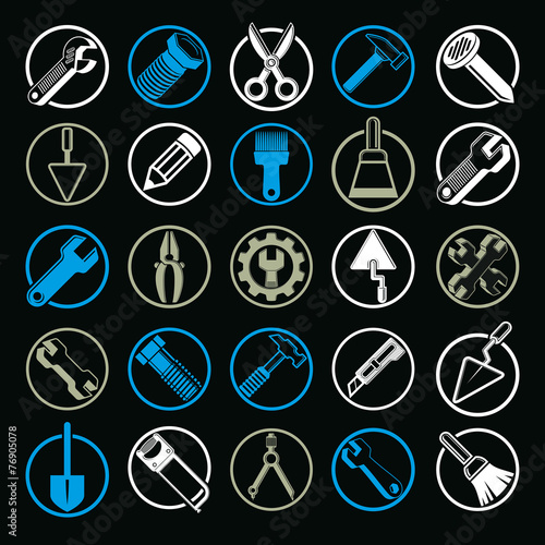 Stylized industrial icons, 3d work tools collection. Set of repa
