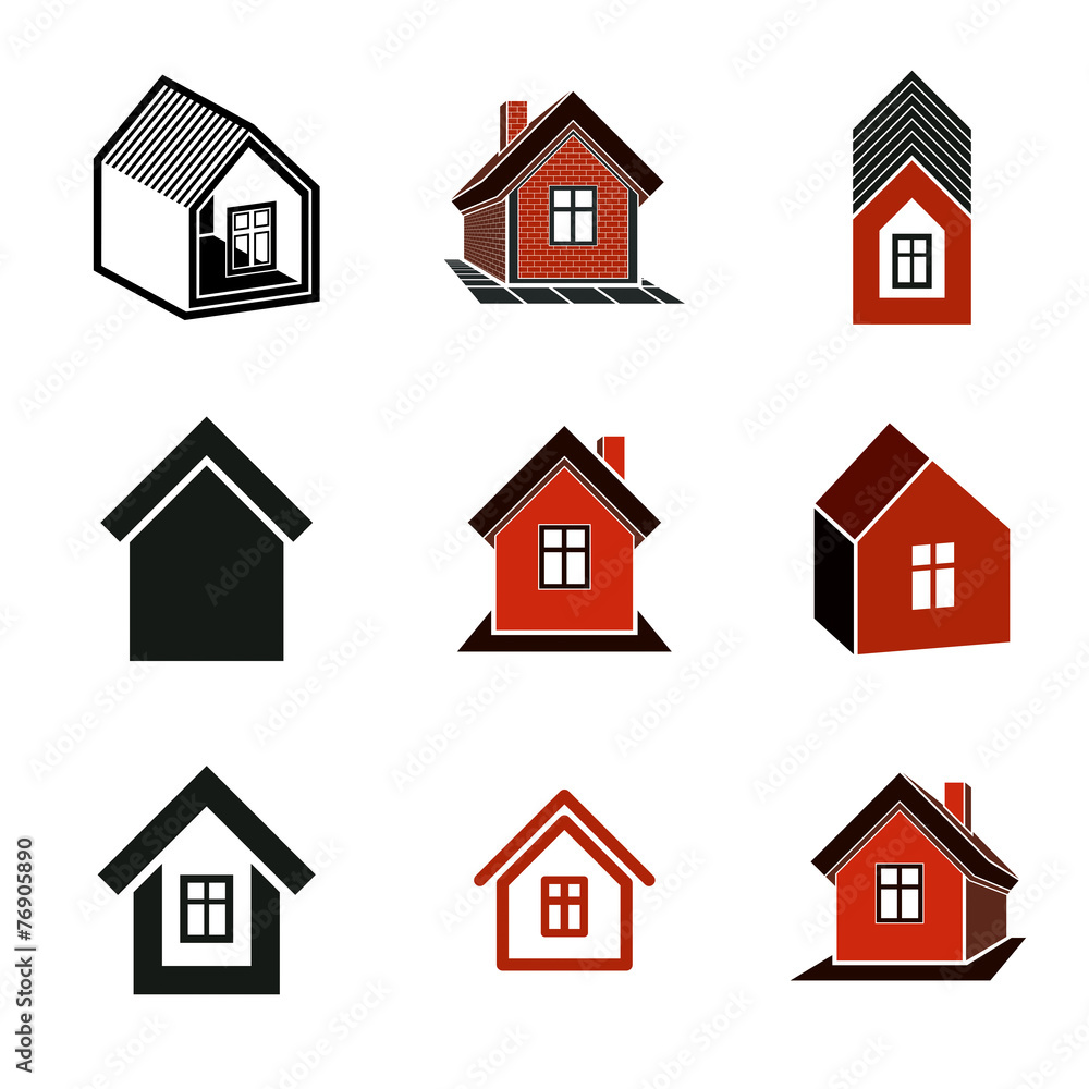 Different houses icons for use in graphic design, set of mansion Different houses icons for use in graphic design, set of mansion