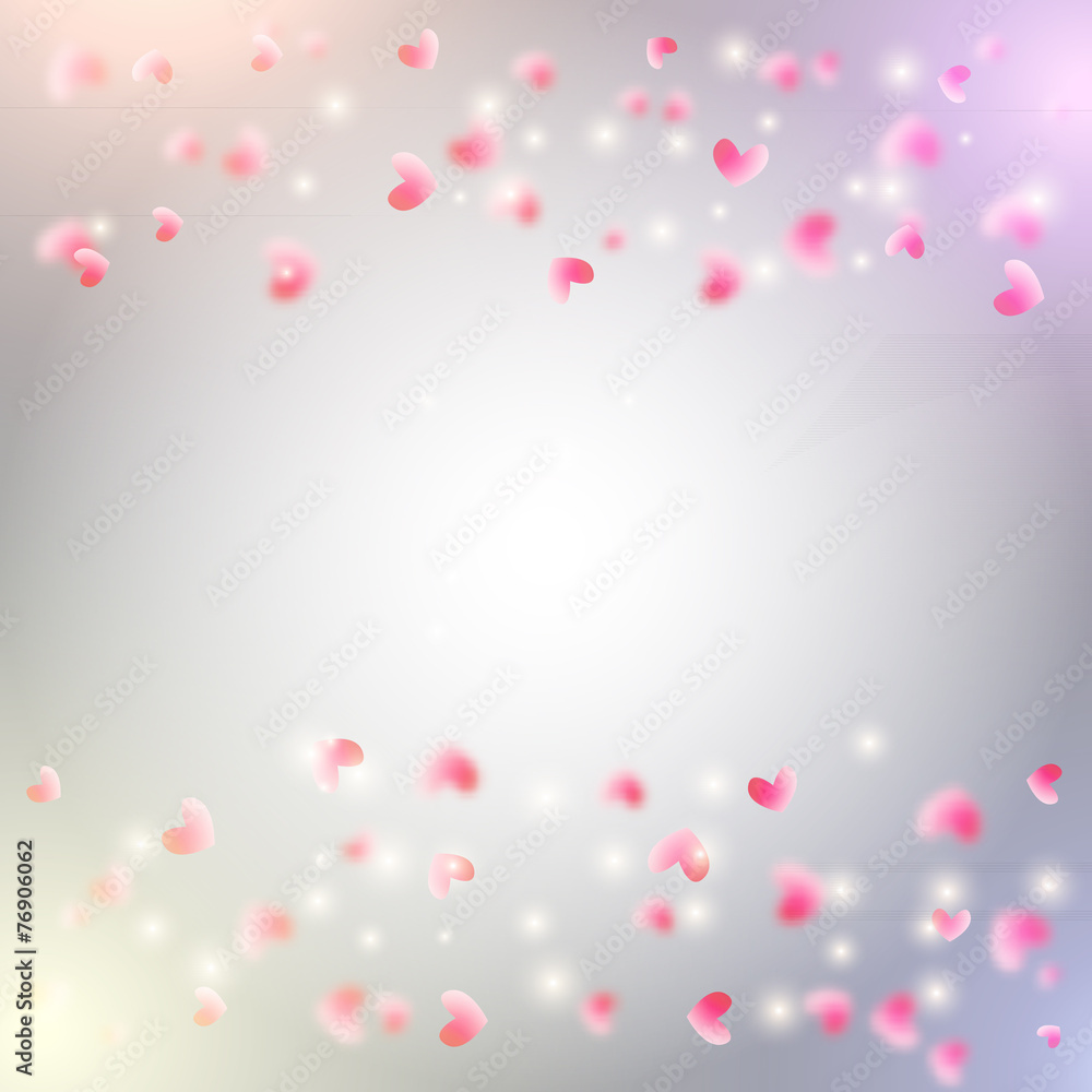 Blured vector heart background with hearts and shiny particles