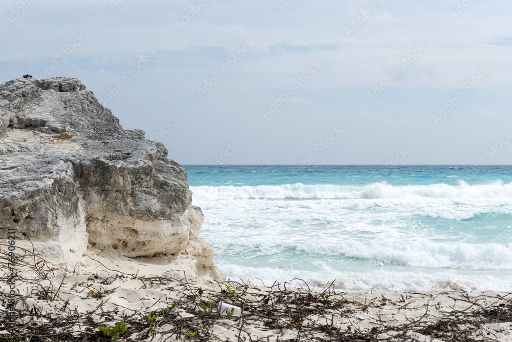 A view of the ocean in Cancun beach on the Yucatan, Mexico.