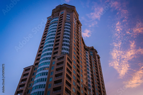 Skyscraper and sunset color in Baltimore, Maryland.