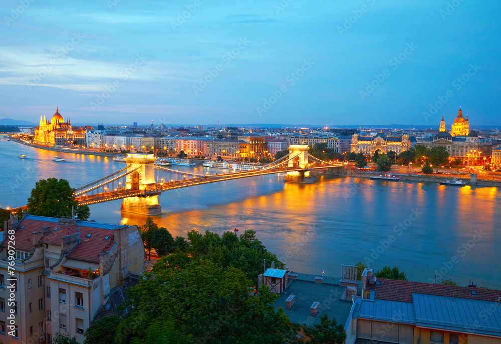 Budapest, Hungary. Chain Bridge and the Parliament