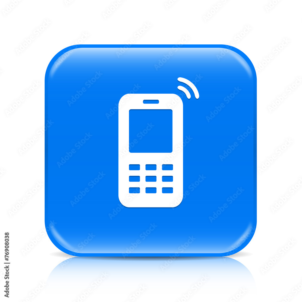Blue mobile phone button icon with reflection Blue mobile phone button icon with reflection