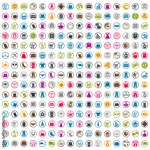 240 shopping icons set, includes money icons, clothes icons
