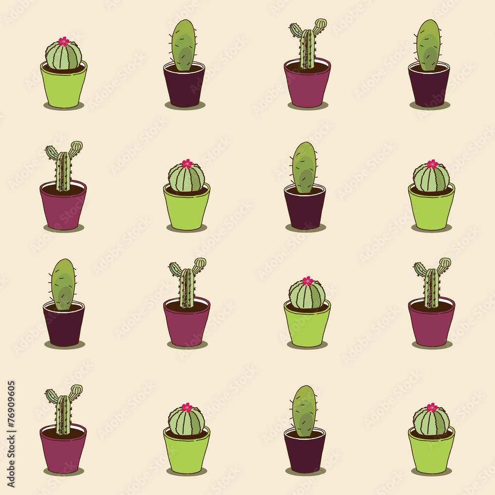 Cacti hand drawn seamless repeat pattern Cacti hand drawn seamless repeat pattern