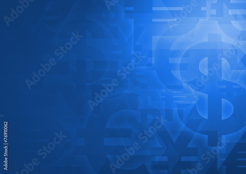 Currency symbol on bright blue for financial background photo
