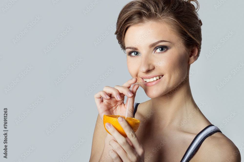 athletic girl energetic happy drinking orange juice athletic girl energetic happy drinking orange juice