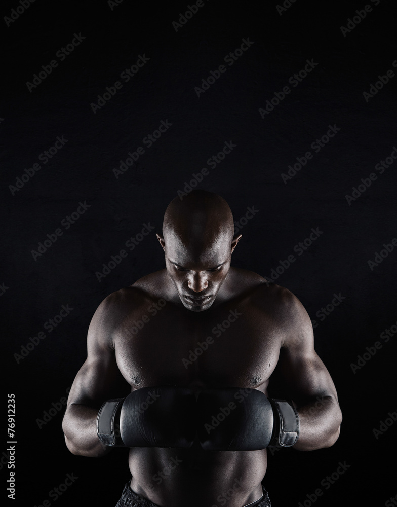 African boxer preparing for fight