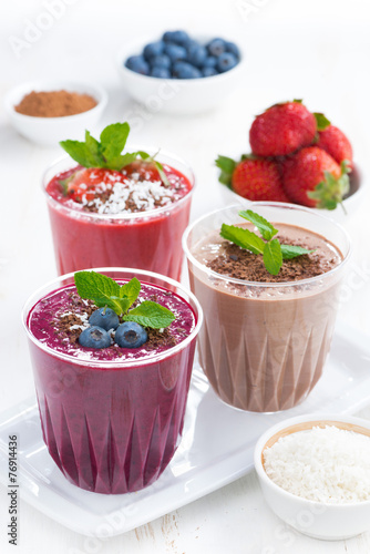 Assorted milkshakes - blueberry, strawberry, chocolate