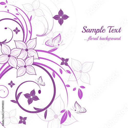 Abstract floral background with leaves and butterflies
