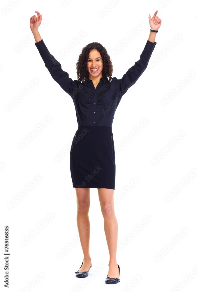Happy businesswoman isolated white. Happy businesswoman isolated white.