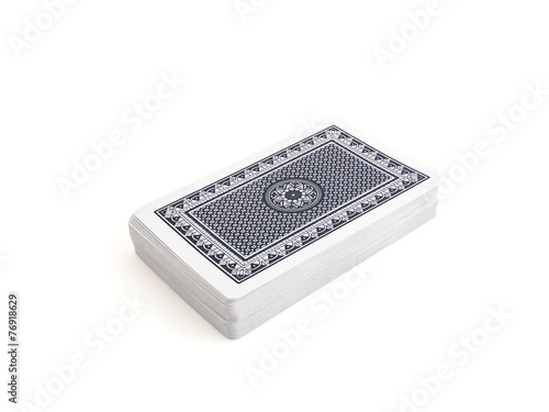Blue deck of playing cards with clipping path