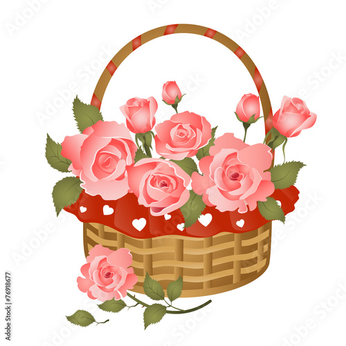 Basket with bunch of roses