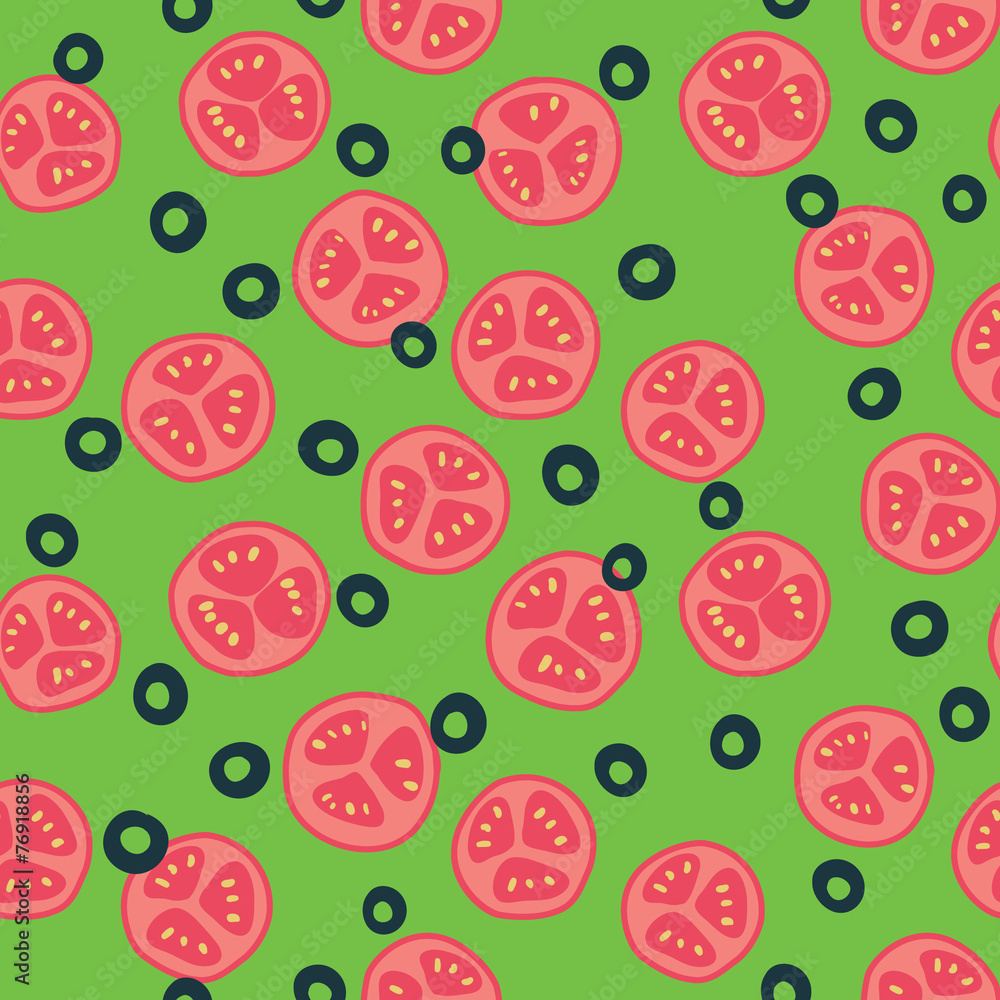 Stylized tomato and olive pattern Stylized tomato and olive pattern