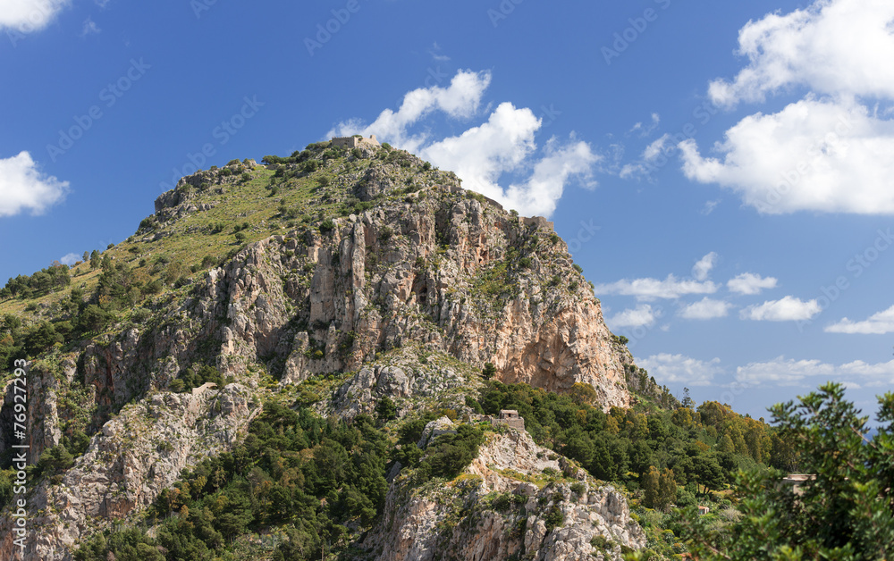 Mountain with ancient ruins at Cefalu