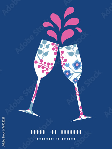 Vector pink flowers toasting wine glasses silhouettes pattern